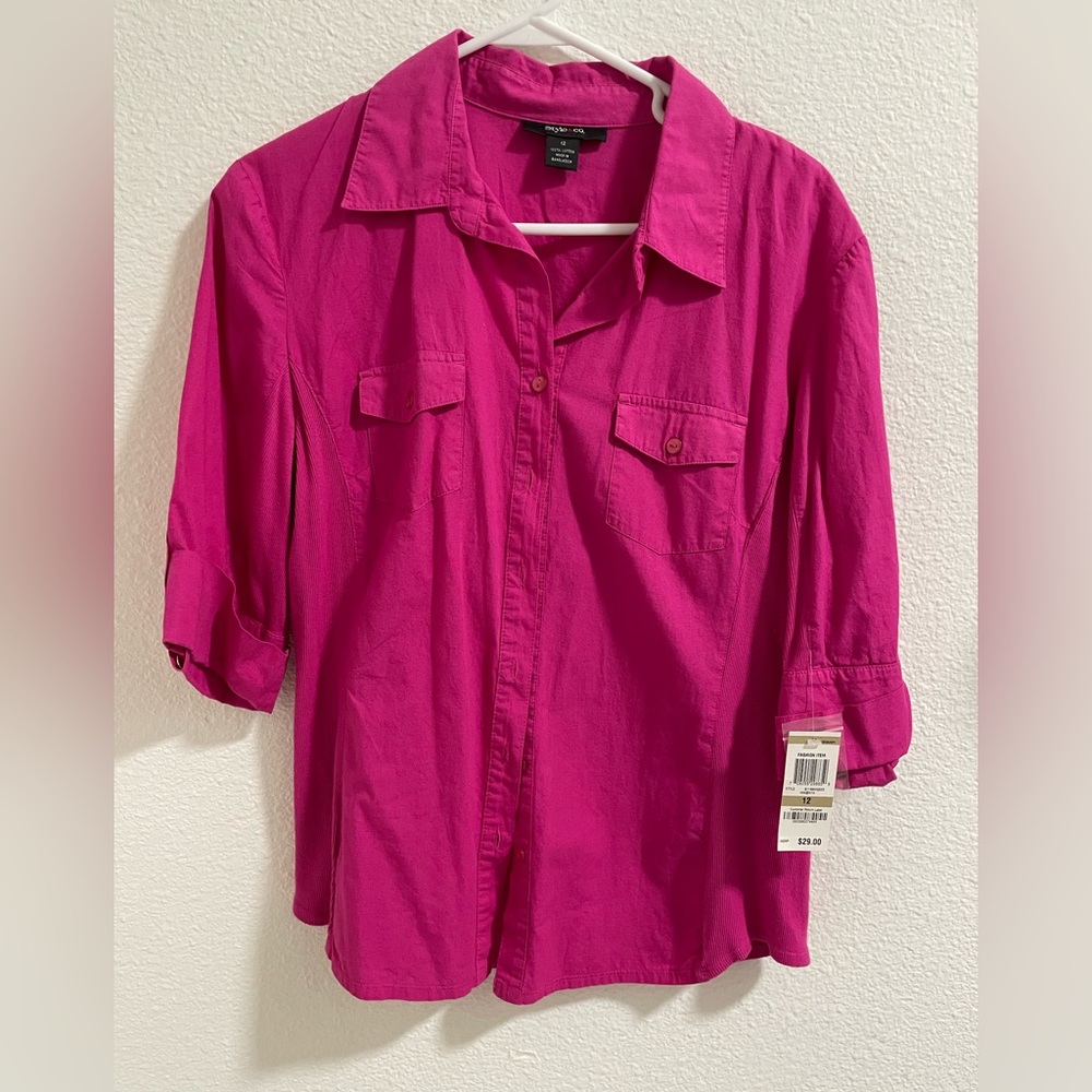 Style & Co. Bold Pink Button-Down Shirt NEW